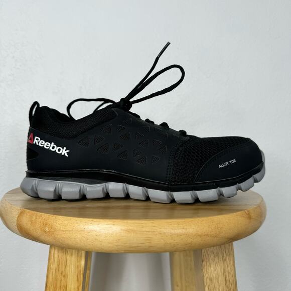 Reebok Athletic Work Shoe Sublite Cushion Alloy Toe Black Mens Size 7 Wide - Picture 1 of 9